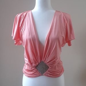 bebe pink low vneck plunge top NWT Medium